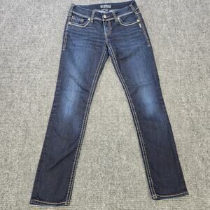 Silver Jeans Suki Skinny Womens 28x31 Blue Stretch Mid Rise Dark Wash